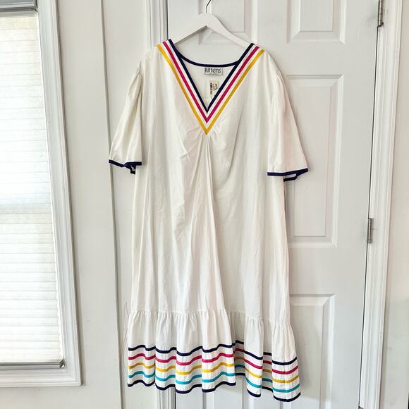 Kittens USA Cotton White Colorful Ribbon Trim V Neck Trapeze Dress 2X Ric Rac - Picture 6 of 11